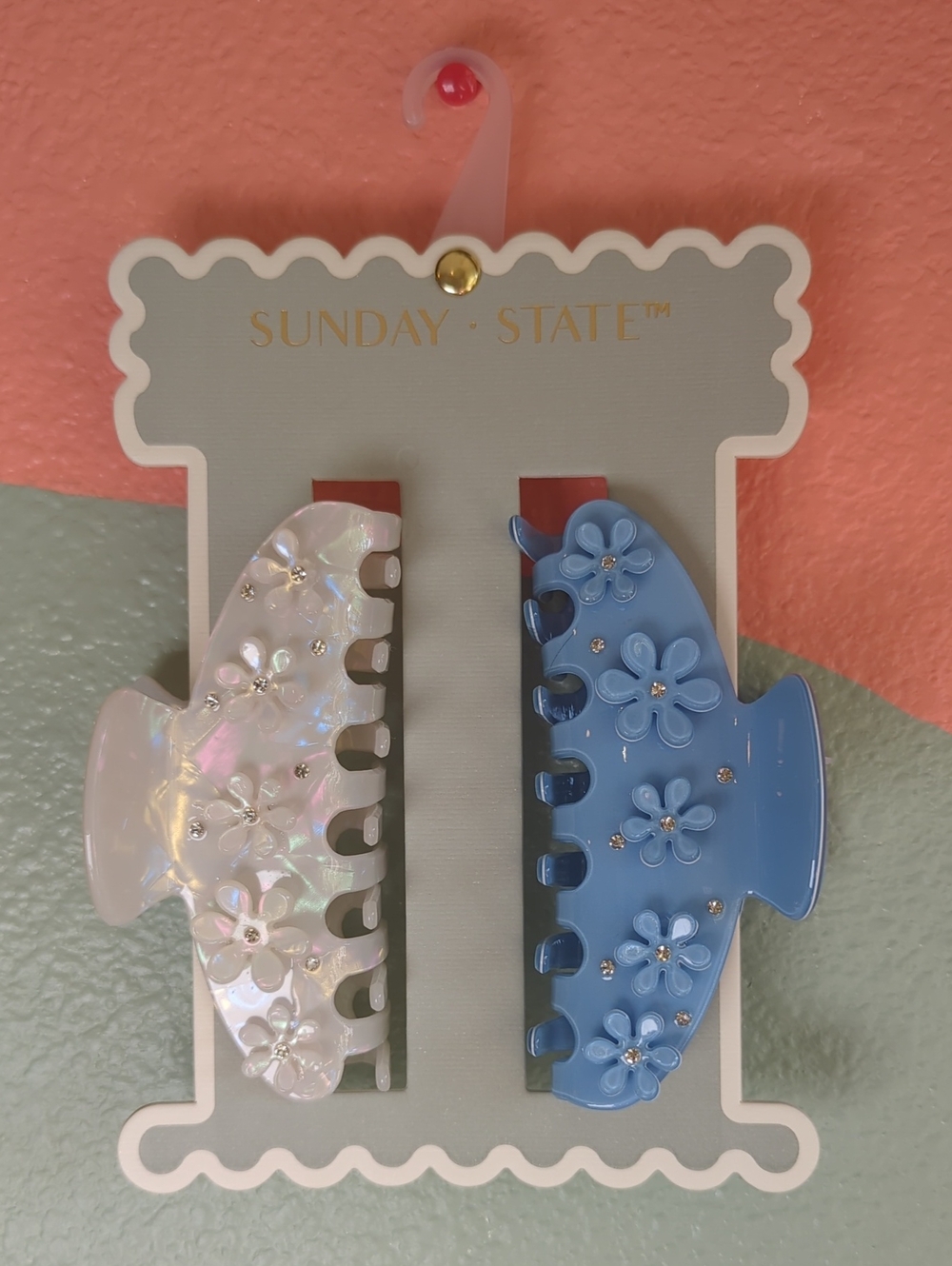Sunday State Floral Hair Claw Clips - Blue and Iridescent NWT